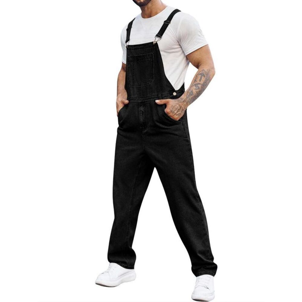 Men's Slim Fit Denim Bib Overall Jean Workwear Jumpsuit - Black M